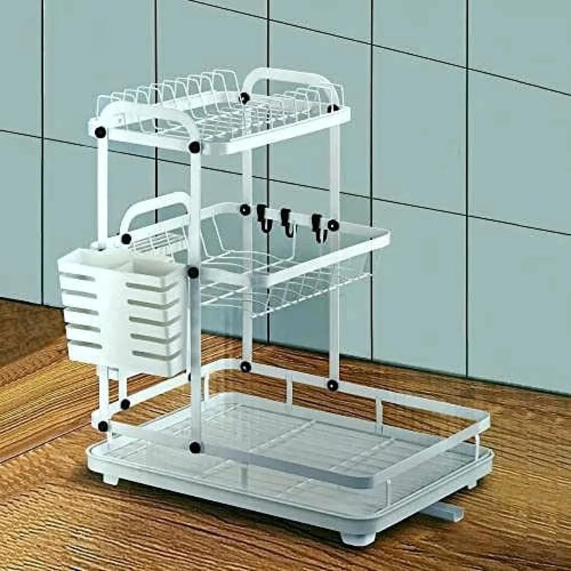 ZAMZIN 3 -Tier Rustproof Dish Drying Rack with Utensil Holder & Water Tray/Large Stainless Steel Wall Mount Kitchen Organizer with Adjustable Drainage for Plates, Bowls, Mugs & Cutlery, Easy to Clean - Image 3