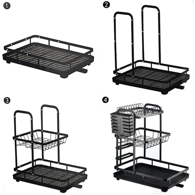 ZAMZIN 3 -Tier Rustproof Dish Drying Rack with Utensil Holder & Water Tray/Large Stainless Steel Wall Mount Kitchen Organizer with Adjustable Drainage for Plates, Bowls, Mugs & Cutlery, Easy to Clean - Image 5