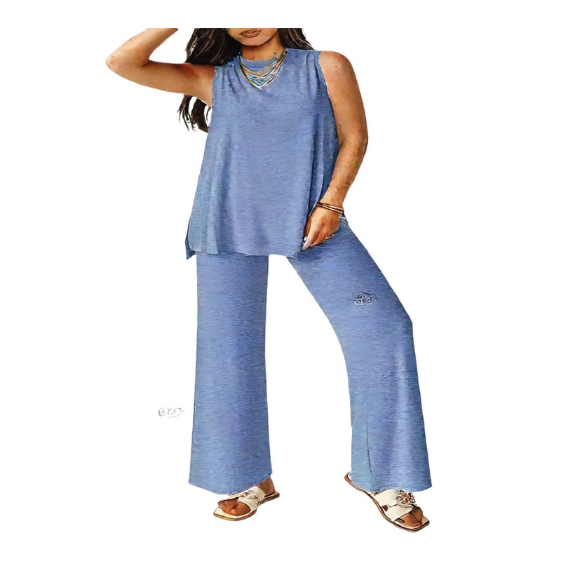 Women Casual Two-Piece Set Sleeveless Vest Wide Leg Pants Summer Outfit - Image 1
