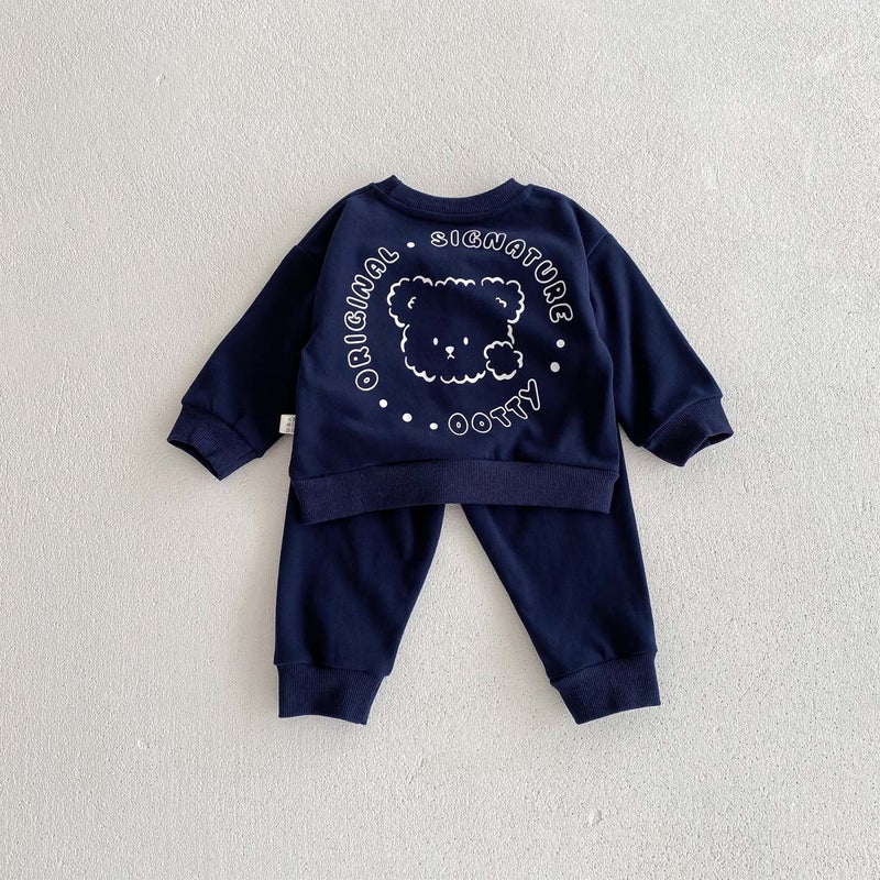 Childrens autumn clothing Korean-style long-sleeved sweater sweatpants suit babys late autumn 0-5 years old sports two-piece set childrens clothes Navy blue 