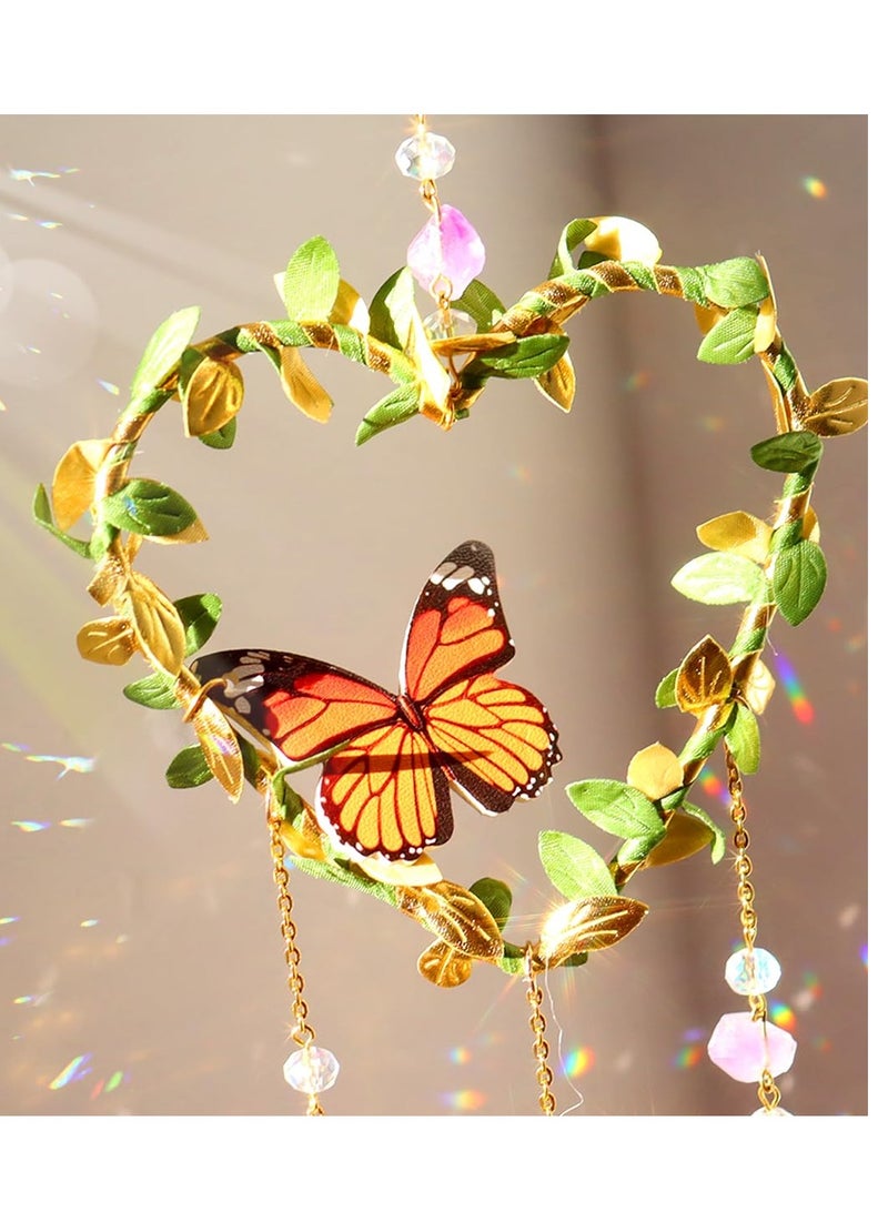 Excefore Window Hanging, Suncatcher, Heart Suncatchers Window Hanging, with Butterfly, Crystals Light Catcher, for Window Suncatchers Chandelier Parts Rainbow Maker Pendants - Image 3