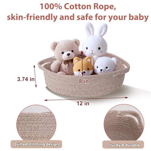 LWYMX Basket for Gifts Empty, Small Woven Basket with Bags and Ribbons, Baby Toy Baskets with Handles, Wicker Storage Bin for Baby Showers or Pet Toy (Brown, 1 Pack (12"x 8"x 3.74")) - Image 3