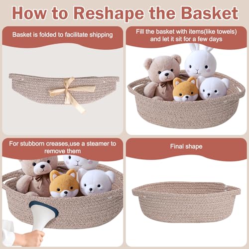 LWYMX Basket for Gifts Empty, Small Woven Basket with Bags and Ribbons, Baby Toy Baskets with Handles, Wicker Storage Bin for Baby Showers or Pet Toy (Brown, 1 Pack (12"x 8"x 3.74")) - Image 5