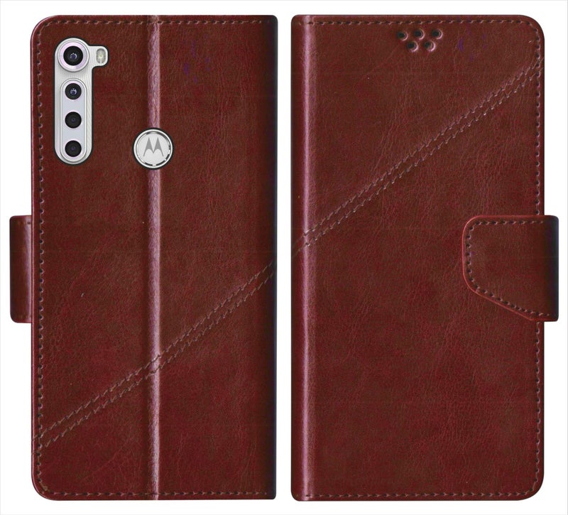 SBMS Faux Leather Flip Cover for Motorola Moto One Fusion Plus Back Cover Case with Magnatic Closure | Inbuilt Stand | Card & Money Pocket (Coffe Brown) - Image 1