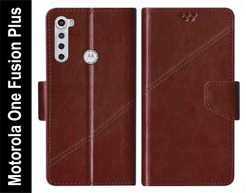 SBMS Faux Leather Flip Cover for Motorola Moto One Fusion Plus Back Cover Case with Magnatic Closure | Inbuilt Stand | Card & Money Pocket (Coffe Brown) - Image 2