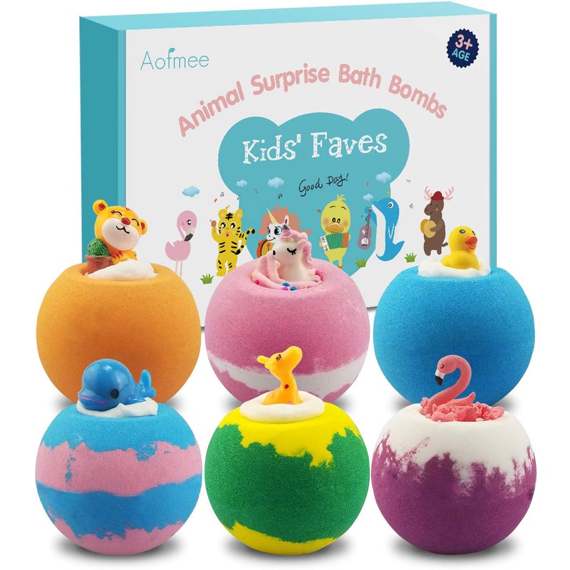 Aofmee Bath Bombs for Kids, Handmade Natural Bath Bombs with Toy Inside, Shea Cocoa Butter Moisturize, Spa Fizzies Bath Bomb Kit, Birthday Christmas Holiday Gifts for Women, Girls, Boys - Image 1
