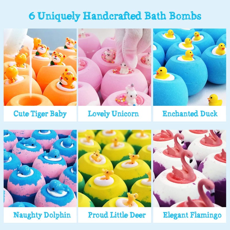 Aofmee Bath Bombs for Kids, Handmade Natural Bath Bombs with Toy Inside, Shea Cocoa Butter Moisturize, Spa Fizzies Bath Bomb Kit, Birthday Christmas Holiday Gifts for Women, Girls, Boys - Image 5