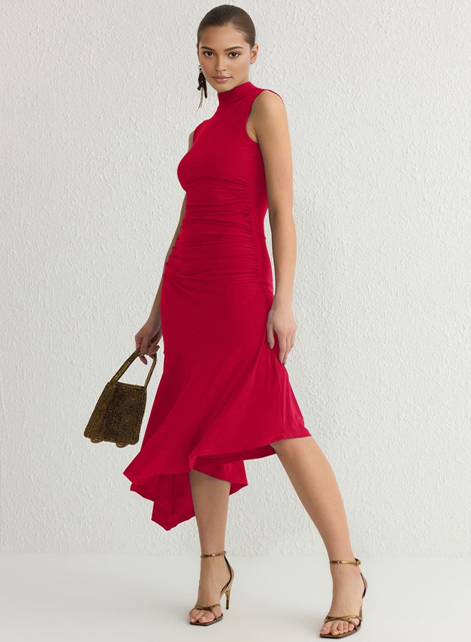 trendyol Red Ruffle Detailed Knitted Elegant Evening Dress Graduation Dress - Image 5