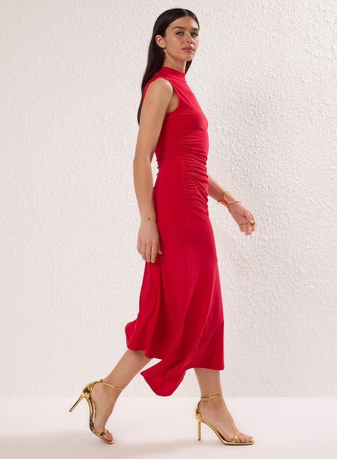 trendyol Red Ruffle Detailed Knitted Elegant Evening Dress Graduation Dress - Image 2