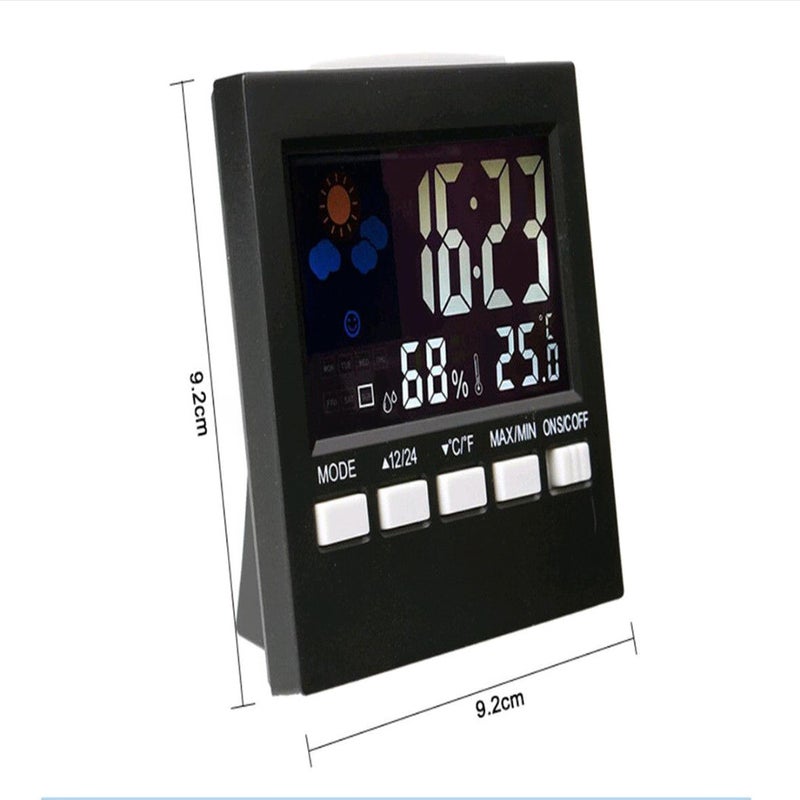 Digital Display Thermometer Humidity Clock Colorful Indoor Outdoor Temperature Monitor Alarm LCD Alarm Calendar Weather with Snooze Function - Image 2