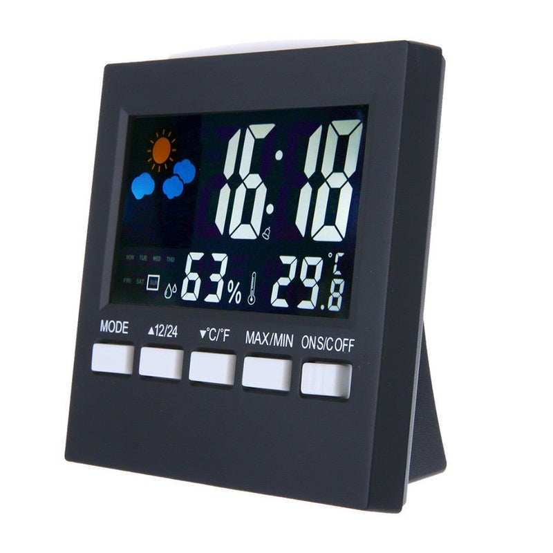 Digital Display Thermometer Humidity Clock Colorful Indoor Outdoor Temperature Monitor Alarm LCD Alarm Calendar Weather with Snooze Function - Image 1