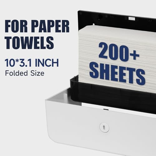 AIKE Wall Mount Paper Towel Dispenser, Fit Multifold Paper Towel Folded Size 10"x3.1" or Smaller, 200 Sheets Capacity White Finish - Image 3