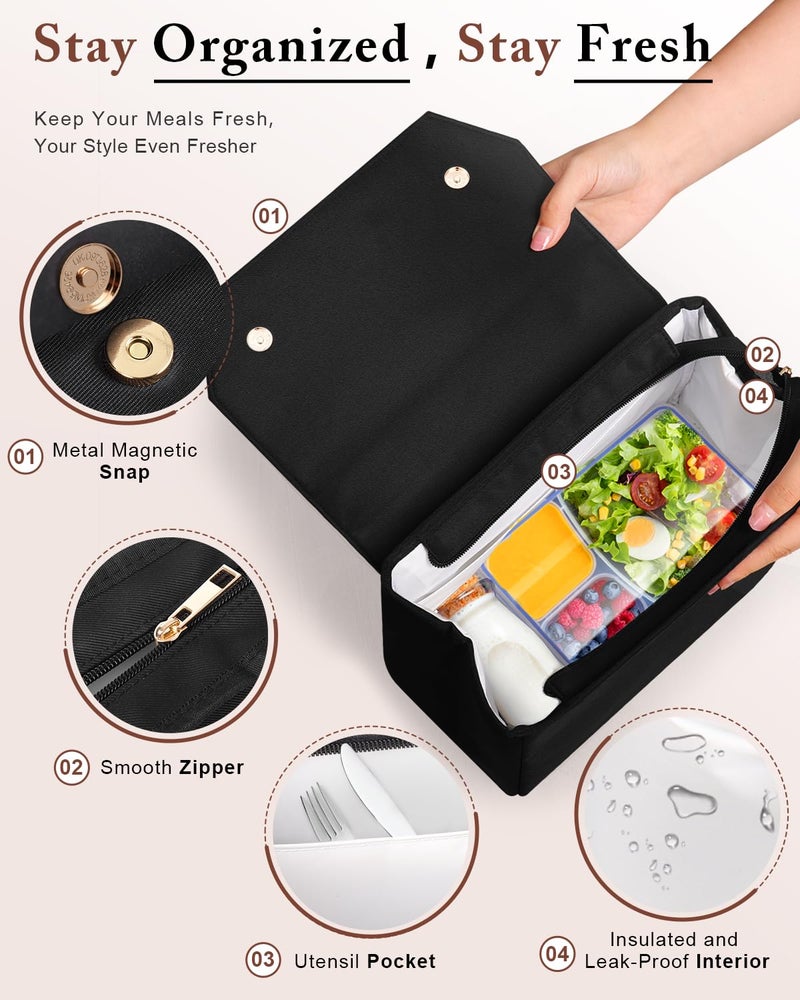 GLORIEROO Lunch Box Tote Women - Fashion Stylish Vegan Leather Insulated Lunch Bag with Removable Strap for Work - Teacher Mothers Day Christmas Gifts for Women - Image 4