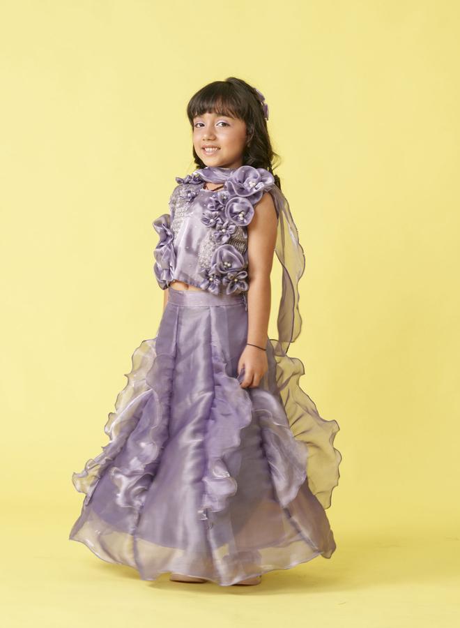 Maithili Embellished Ruffle Detail Sleeveless Top and Lehenga Set with Dupatta - Image 3