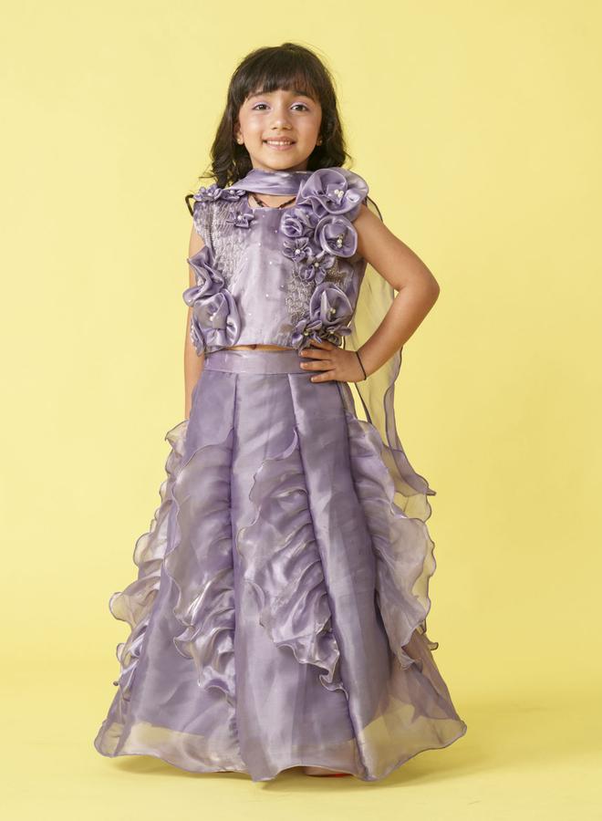 Maithili Embellished Ruffle Detail Sleeveless Top and Lehenga Set with Dupatta - Image 1