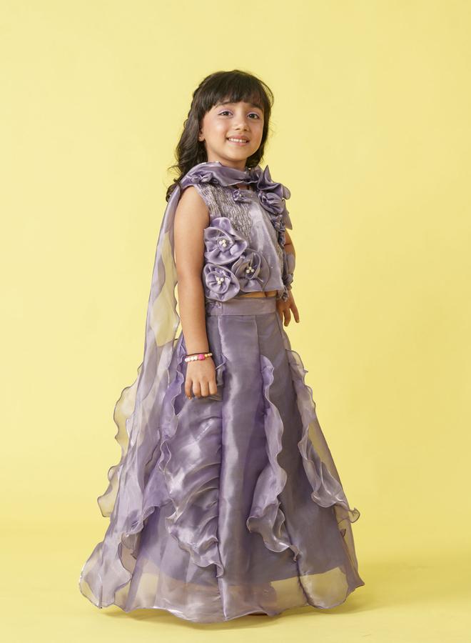 Maithili Embellished Ruffle Detail Sleeveless Top and Lehenga Set with Dupatta - Image 2