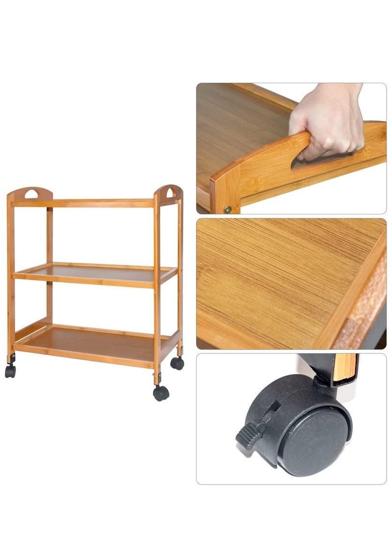 FFD Bamboo Kitchen Trolly Food Serving Cart Wooden Kitchen Cart with Movable Wheels Rolling Kitchen Storage Organizer Island Cart with Lock Wheels - Image 3