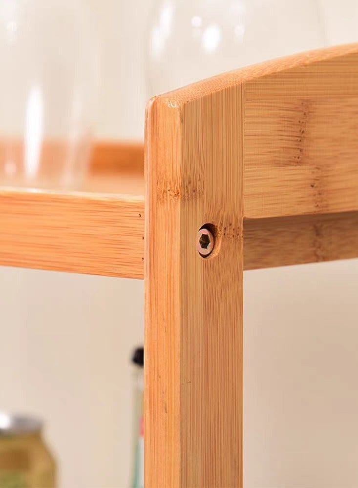 FFD Bamboo Kitchen Trolly Food Serving Cart Wooden Kitchen Cart with Movable Wheels Rolling Kitchen Storage Organizer Island Cart with Lock Wheels - Image 5