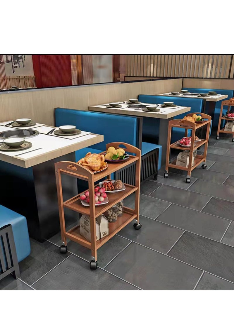 FFD Bamboo Kitchen Trolly Food Serving Cart Wooden Kitchen Cart with Movable Wheels Rolling Kitchen Storage Organizer Island Cart with Lock Wheels - Image 4