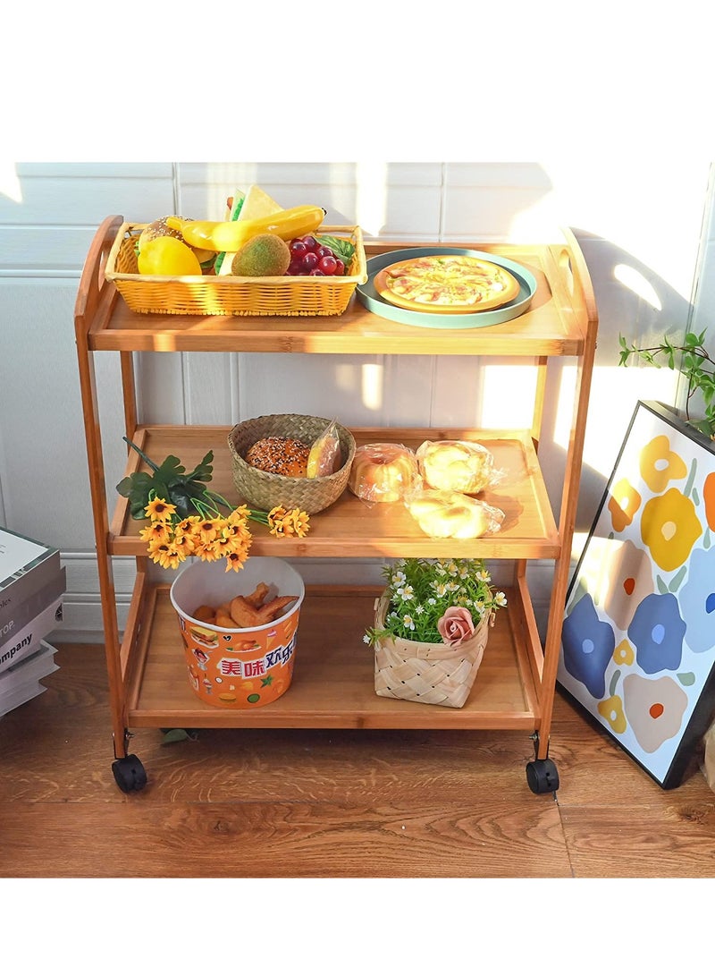 FFD Bamboo Kitchen Trolly Food Serving Cart Wooden Kitchen Cart with Movable Wheels Rolling Kitchen Storage Organizer Island Cart with Lock Wheels - Image 2