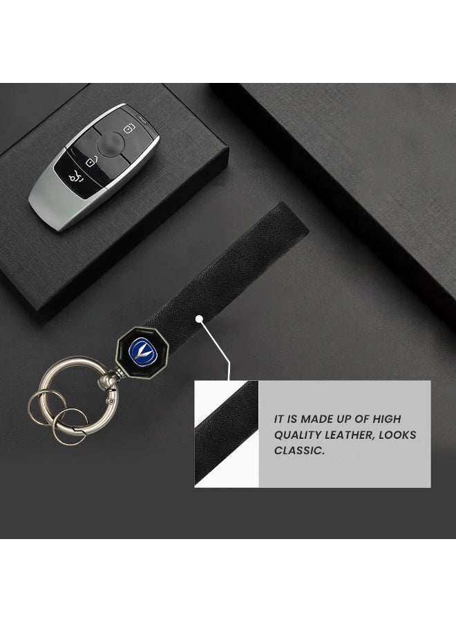 تشانجان سلسلة مفاتيح سيارة CHANGAN، سلسلة مفاتيح جلدية عالية الجودة سوداء 12.5 سم × 1.5 سم لمفاتيح الشاحنات/سيارات الدفع الرباعي، حلقة مفاتيح معدنية شديدة التحمل مع مشبك زنبركي قابل للفصل، حامل مفاتيح دوار 360 درجة هدية للرجال والنساء - Image 4