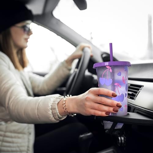 OZMOJOO Color Changing Cups, Plastic Tumblers with Lids and Straws, Reusable Plastic Cups - BPA-Free, Sturdy & Food Safe, Perfect for Iced Coffee, Milkshakes & Smoothies, 5 Pack - Glitter Cherry - Image 5