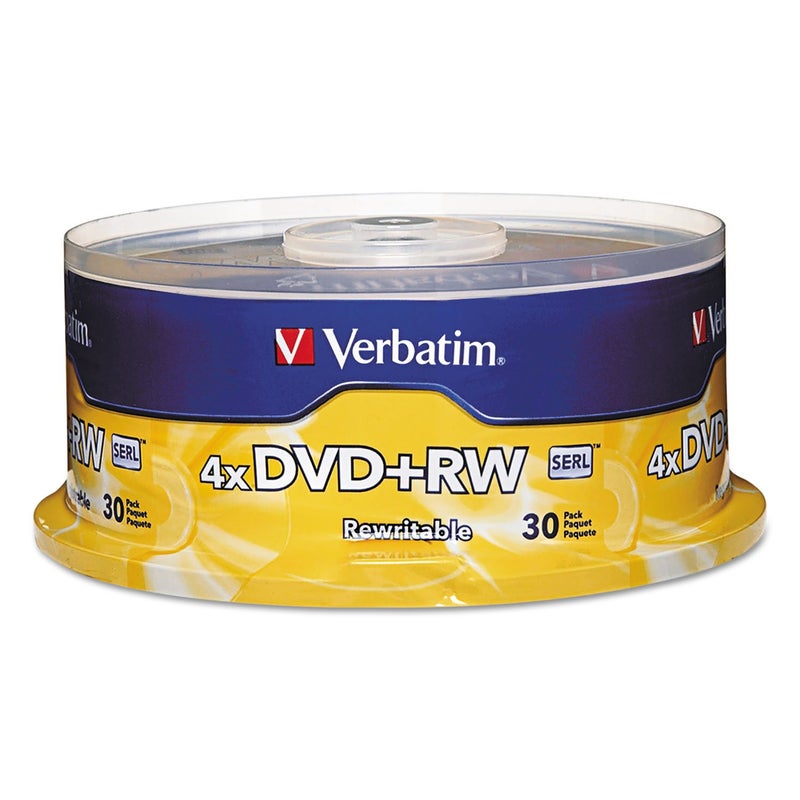 Verbatim DVD+RW Blank Discs 4.7GB 4X Recordable Discs - 30pk Spindle 94834,Silver - Image 1