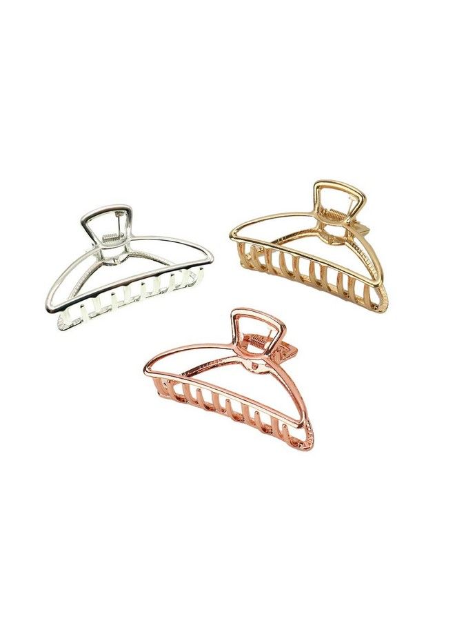 VinBee Metal Hair Clips For Women Hair Claw Clips Medium For Thick Hair 3 Pack (Silver + Gold + Rose Gold) - Image 2