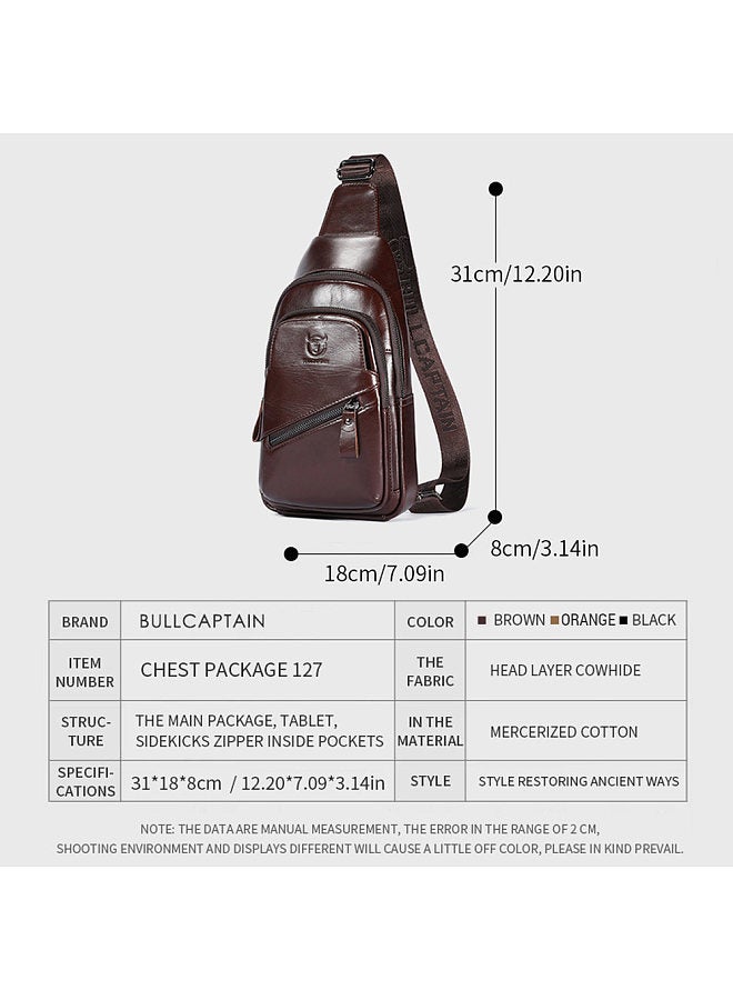 BULLCAPTAIN Genuine Leather Sling Bag Men Shoulder Bag Multi-pocket Chest Bag with USB Charging Port  - Image 2