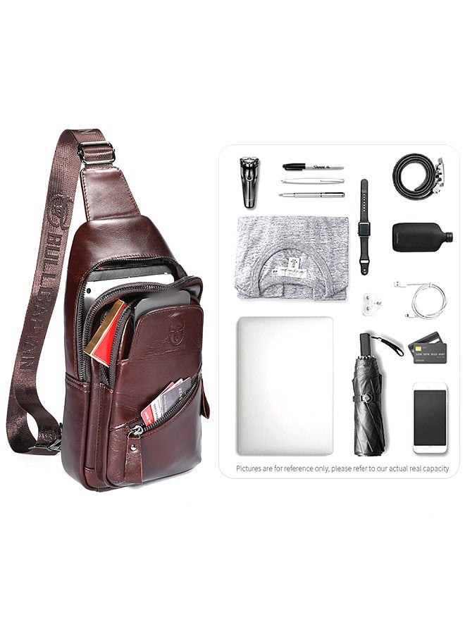 BULLCAPTAIN Genuine Leather Sling Bag Men Shoulder Bag Multi-pocket Chest Bag with USB Charging Port  - Image 4