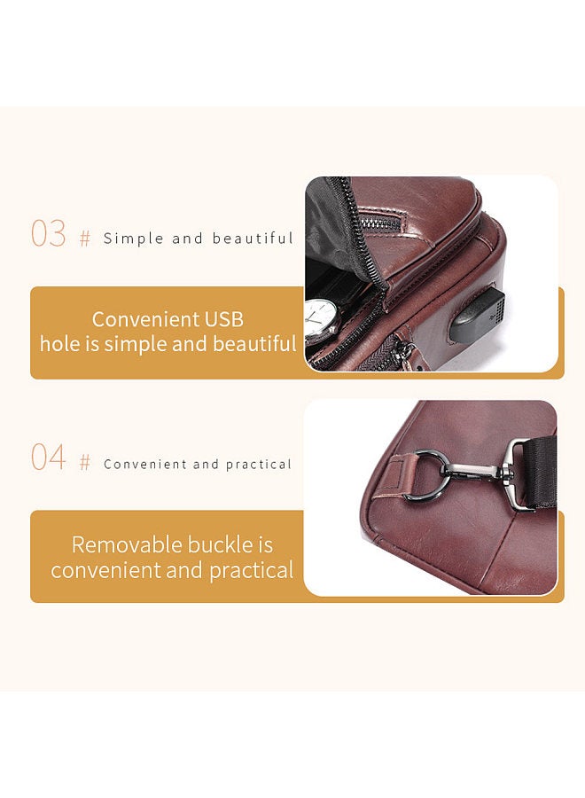 BULLCAPTAIN Genuine Leather Sling Bag Men Shoulder Bag Multi-pocket Chest Bag with USB Charging Port  - Image 5