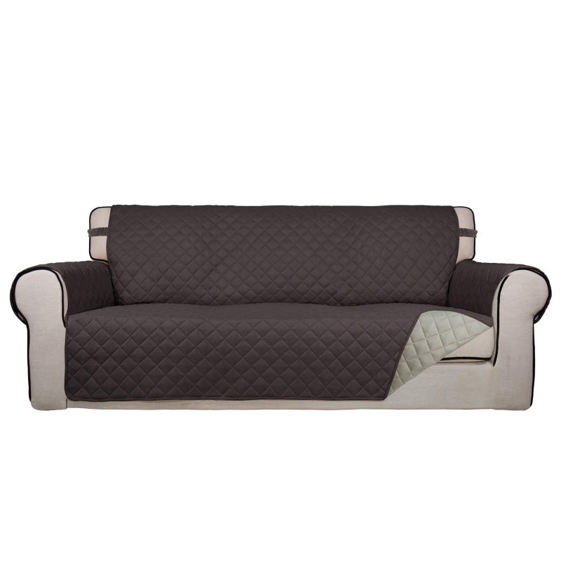 PureFit Reversible Quilted Sofa Cover Water Resistant Slipcover Furniture Protector Washable Couch Cover with Non Slip and Elastic Straps for Kids Dogs Pets Sofa ChocolateBeige