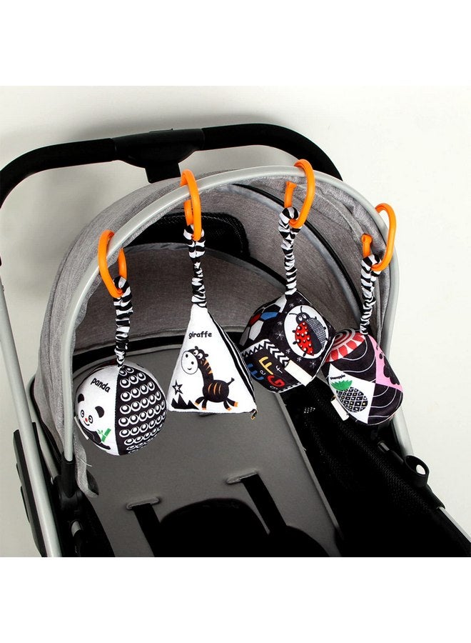 KAKIBLIN Baby Hanging Rattle Toys, 4 Pack Black and White Car Seat Baby Toys Soft Squeaky Stroller Toy for Baby Montessori Sensory Toys 0-12 Months for Newborn Infant, White and Black - Image 3