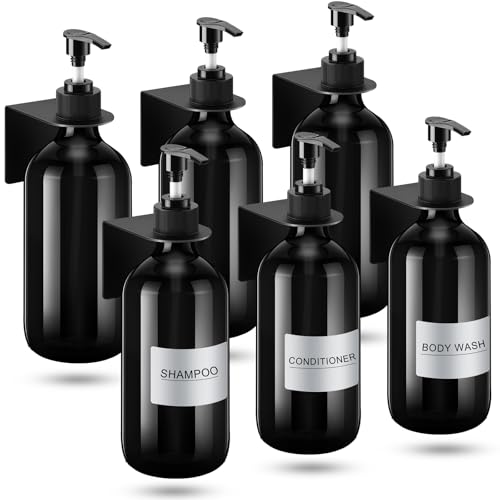 Remerry 6 Pack Shampoo and Conditioner Dispenser Wall Mount 17oz No Drill Shampoo and Conditioner Dispenser with Matte Pump and Waterproof Labels Shower Soap Bottles Wall Mounted for Home Bathroom - Image 1