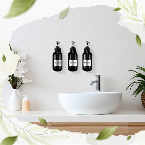 Remerry 6 Pack Shampoo and Conditioner Dispenser Wall Mount 17oz No Drill Shampoo and Conditioner Dispenser with Matte Pump and Waterproof Labels Shower Soap Bottles Wall Mounted for Home Bathroom - Image 4