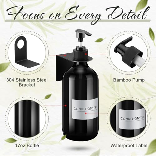 Remerry 6 Pack Shampoo and Conditioner Dispenser Wall Mount 17oz No Drill Shampoo and Conditioner Dispenser with Matte Pump and Waterproof Labels Shower Soap Bottles Wall Mounted for Home Bathroom - Image 3