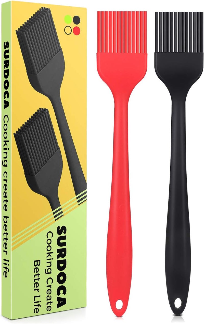 SURDOCA Silicone Pastry Basting Brush - 2Pcs 8.2 in Heat Resistant Brush for Baking Cooking Food, BPA Free Kitchen Brush for Sauce Butter Oil, Stainless Steel Core Design for Barbecue BBQ Grilling - Image 1