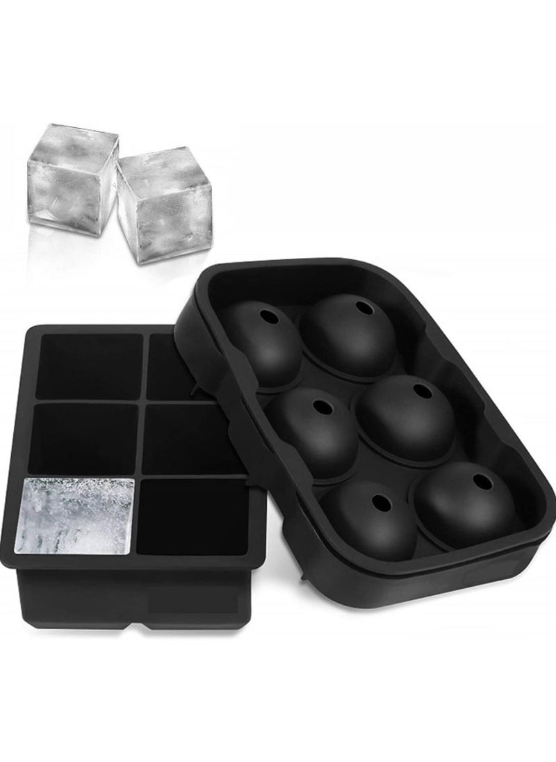 Beauenty Ice Cube Trays Silicone Set of 2, Sphere Round Ice Ball Maker and Large Square Ice Cube Mold,Black  - Image 1