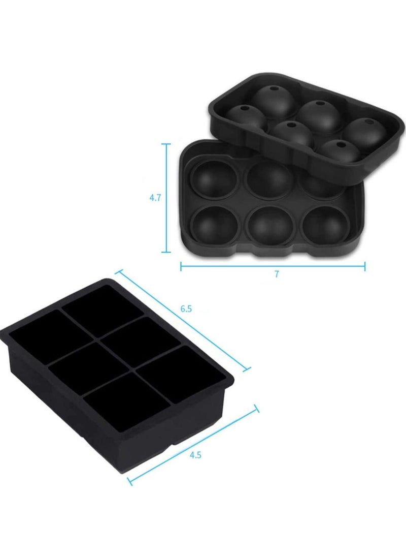Beauenty Ice Cube Trays Silicone Set of 2, Sphere Round Ice Ball Maker and Large Square Ice Cube Mold,Black  - Image 2