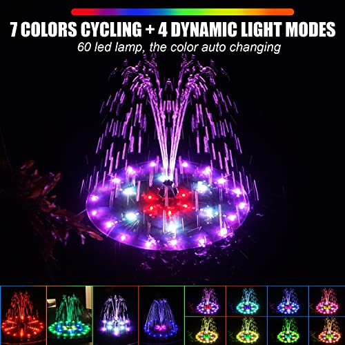 Yzert Upgraded Solar Fountain Bird Bath with 60 LED Lights, Solar Powered Water Fountain Pump with 4000mAh Battery 7 Nozzles 4 Fixers, for Garden Patio Pond Birdbath Pool - Image 2