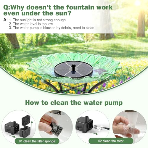 Yzert Upgraded Solar Fountain Bird Bath with 60 LED Lights, Solar Powered Water Fountain Pump with 4000mAh Battery 7 Nozzles 4 Fixers, for Garden Patio Pond Birdbath Pool - Image 4