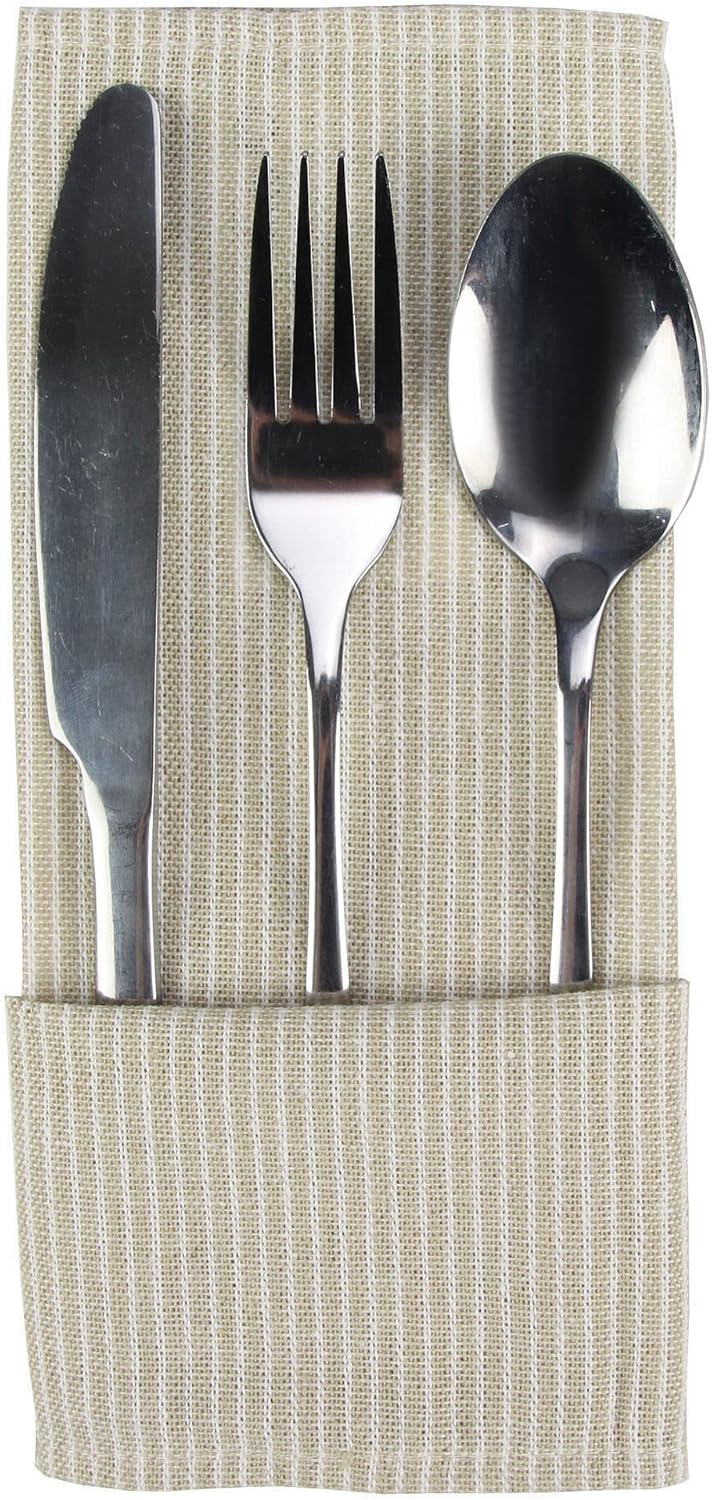 INFEI Narrow Striped Cotton Linen Blended Dinner Cloth Napkins  Set of 12 40 x 30 cm  for Events  Home Use Beige - Image 2
