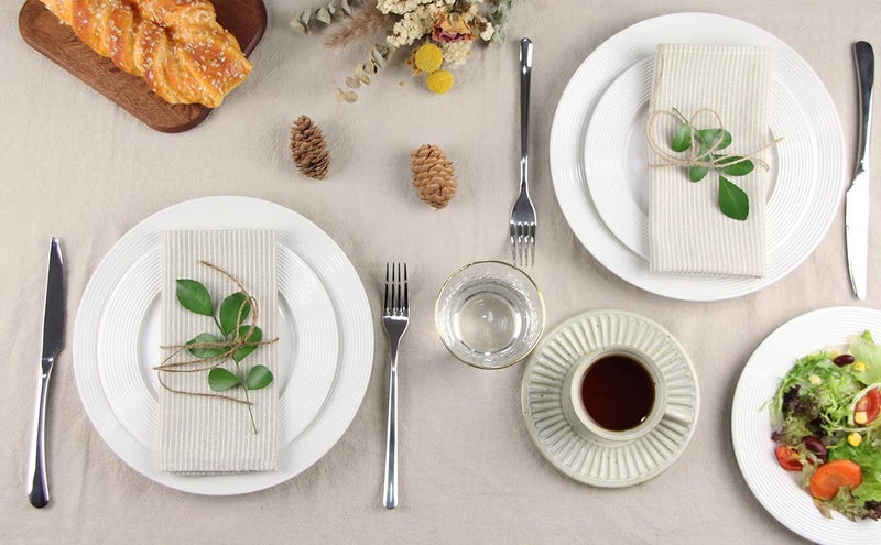 INFEI Narrow Striped Cotton Linen Blended Dinner Cloth Napkins  Set of 12 40 x 30 cm  for Events  Home Use Beige - Image 5