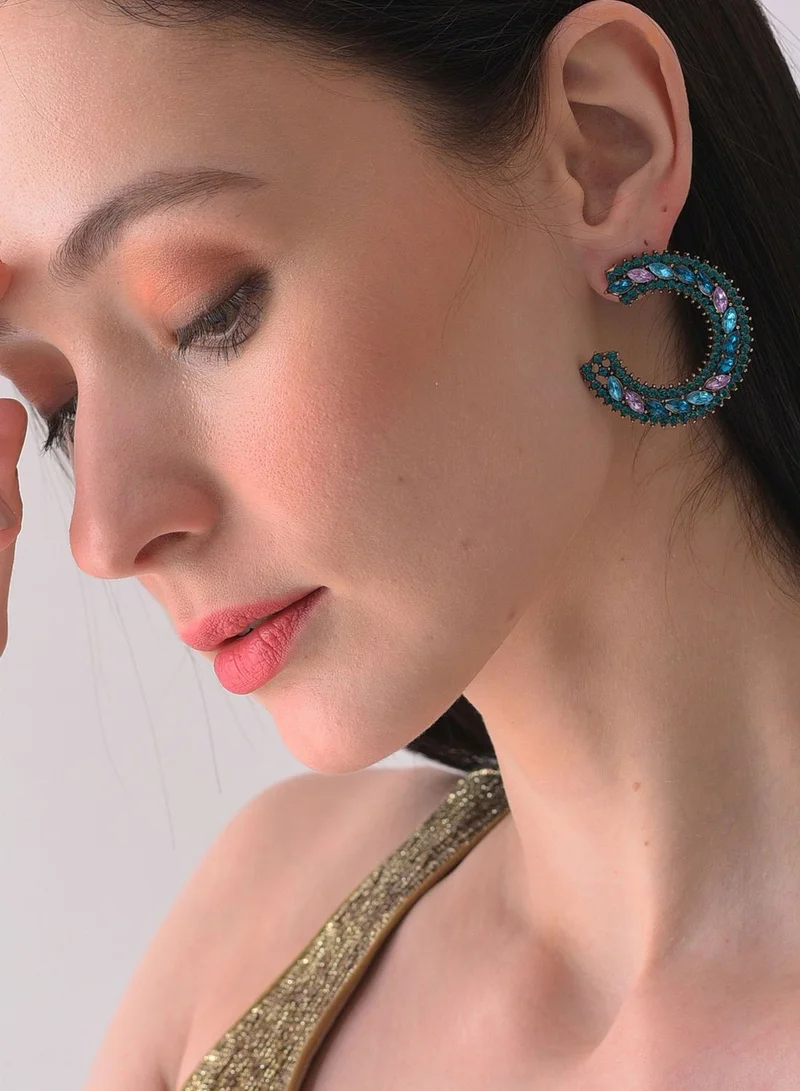 SOHI Trendy Designer Stone Hoop Earring