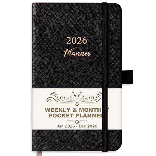 MaaIbok Pocket Planner 2026, Jan 2026 - Dec 2026, 2026 Weekly & Monthly Calendar, 6.3''×3.8'', Pen Loop, Back Pocket, Elastic Closure, Note Pages - Image 1