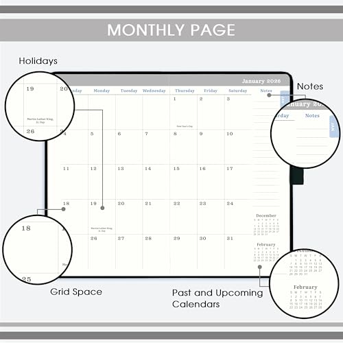 MaaIbok Pocket Planner 2026, Jan 2026 - Dec 2026, 2026 Weekly & Monthly Calendar, 6.3''×3.8'', Pen Loop, Back Pocket, Elastic Closure, Note Pages - Image 3