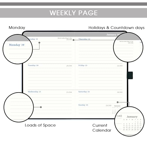 MaaIbok Pocket Planner 2026, Jan 2026 - Dec 2026, 2026 Weekly & Monthly Calendar, 6.3''×3.8'', Pen Loop, Back Pocket, Elastic Closure, Note Pages - Image 4