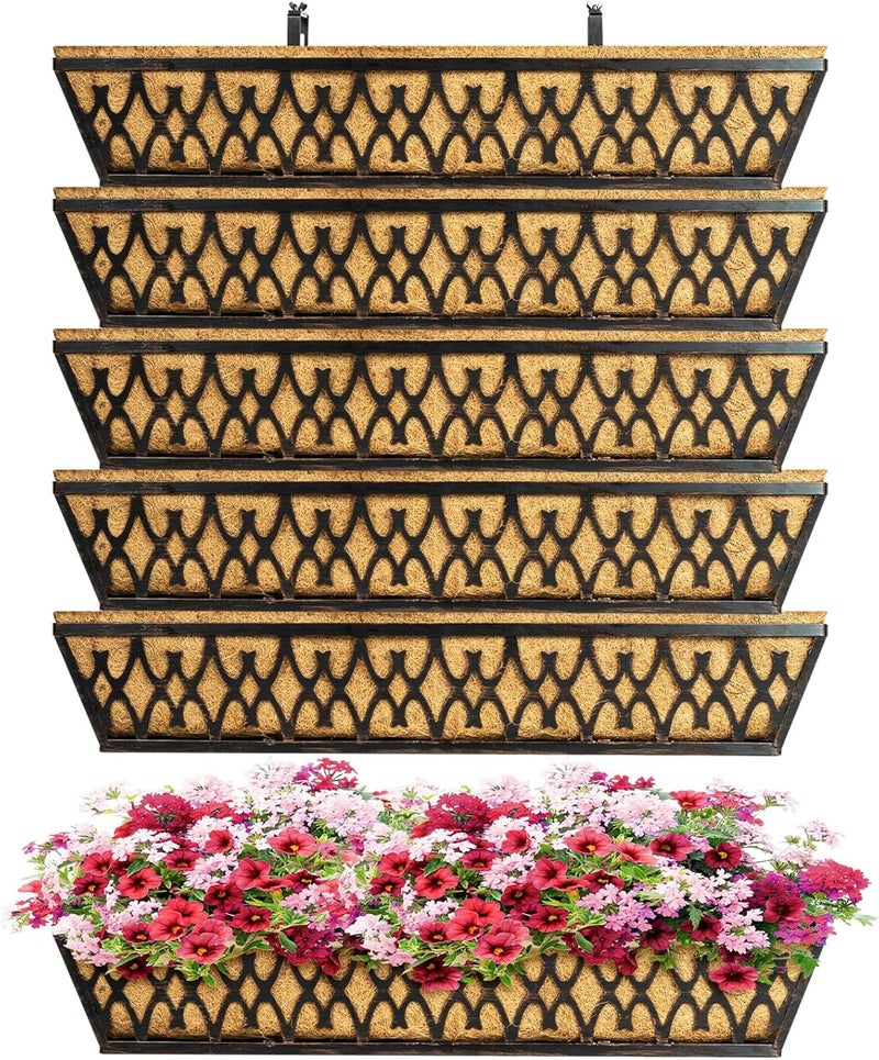 Karlliu 6 Pack 30 Inch Window Boxes Planters Railing Planter Box with Adjustable Brackets for Porch Fence Patio Balcony Hanging Flower Baskets with Coco Liners for Outdoor Garden Decor - Bronze - Image 1