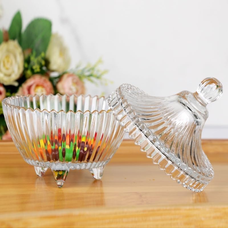 WRINGO Premium Glass Candy Dish With Lid, Crystal Candy Jar, Cookie Jar, Decorative Candy Bowl, Jewelry Dish, Covered Candy Jars For Buffet, Kitchen, Home, Office Desk - Image 4