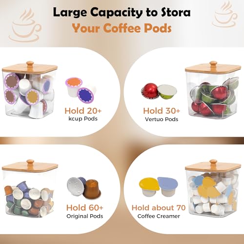ZECENN Coffee Pod Storage Containers with Bamboo Lid, BPA-Free Clear Coffee Pod Holder Organizer for K-Cup, Vertuo Pods, Coffee Creamer & Filters (3 PACK) - Image 5